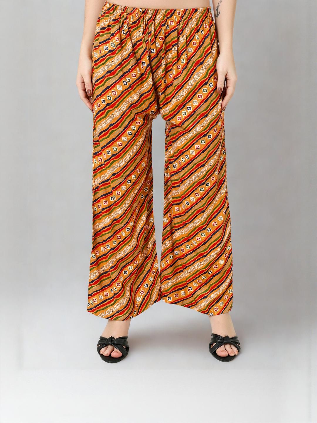 Mytrendzs Women Mustard Striped Ethnic Palazzo-image-42