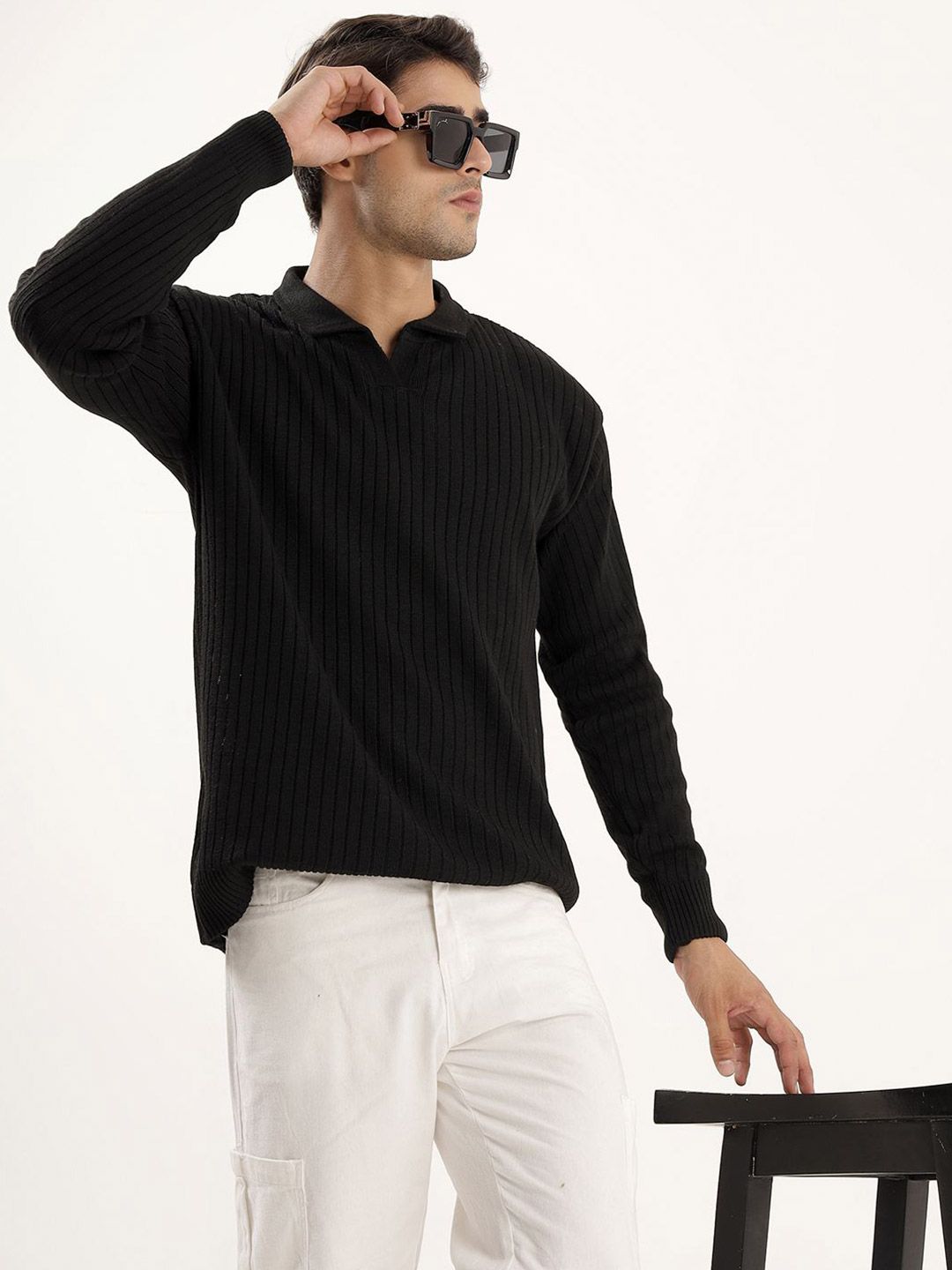 Kveto style redefined Men Ribbed Shirt Collar Pullover Sweater-picture-27