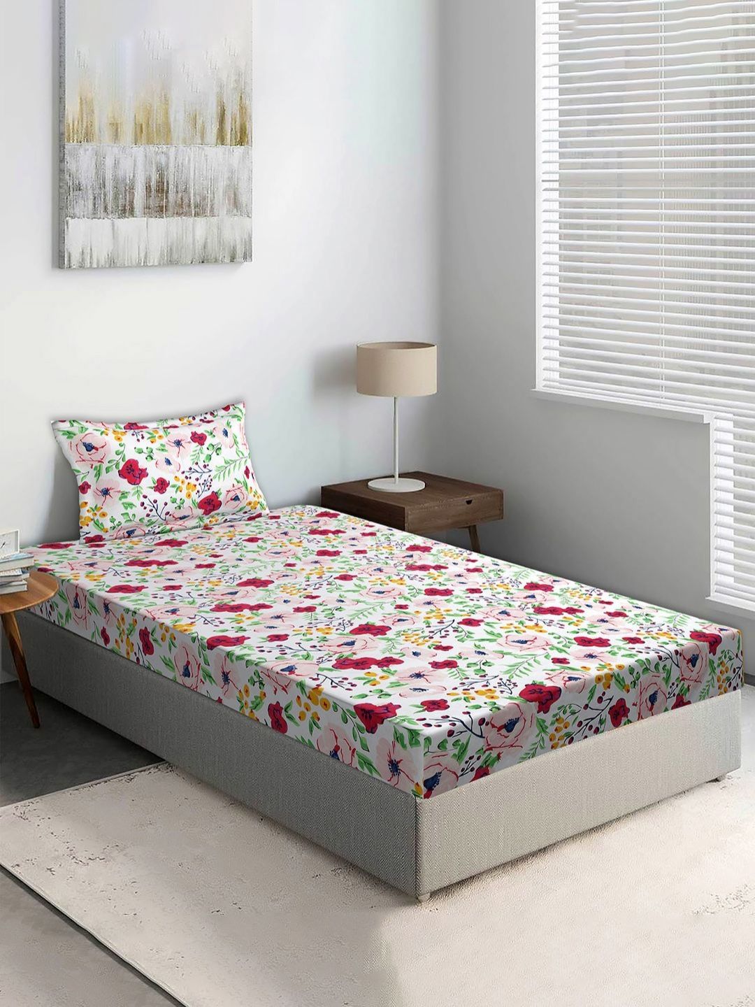 Aura Red & White 250 TC Single Bedsheet with 1 Pillow Cover-2.28m x 1.52m-picture-38