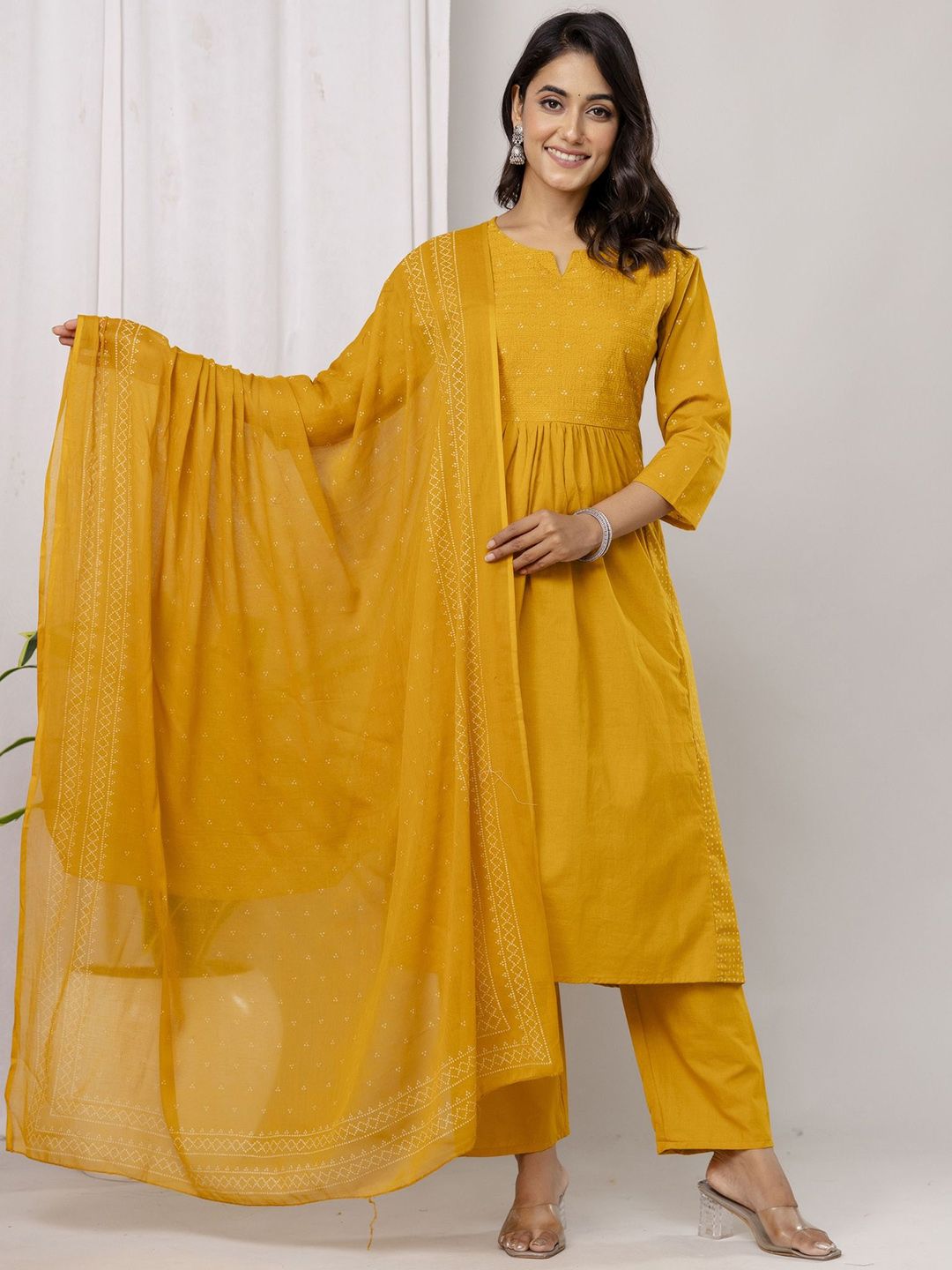 POSHART FASHION AS UNIQUE AS YOU ARE Printed Pure Cotton Kurta With Trousers & Dupatta