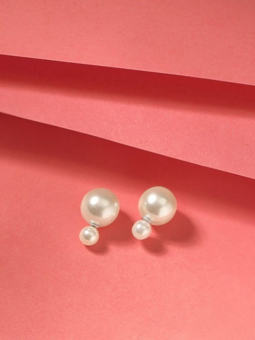 ORANGENYSHA Rhodium-Plated Pearls Studded Double Sided Spherical Shaped Studs-picture-40