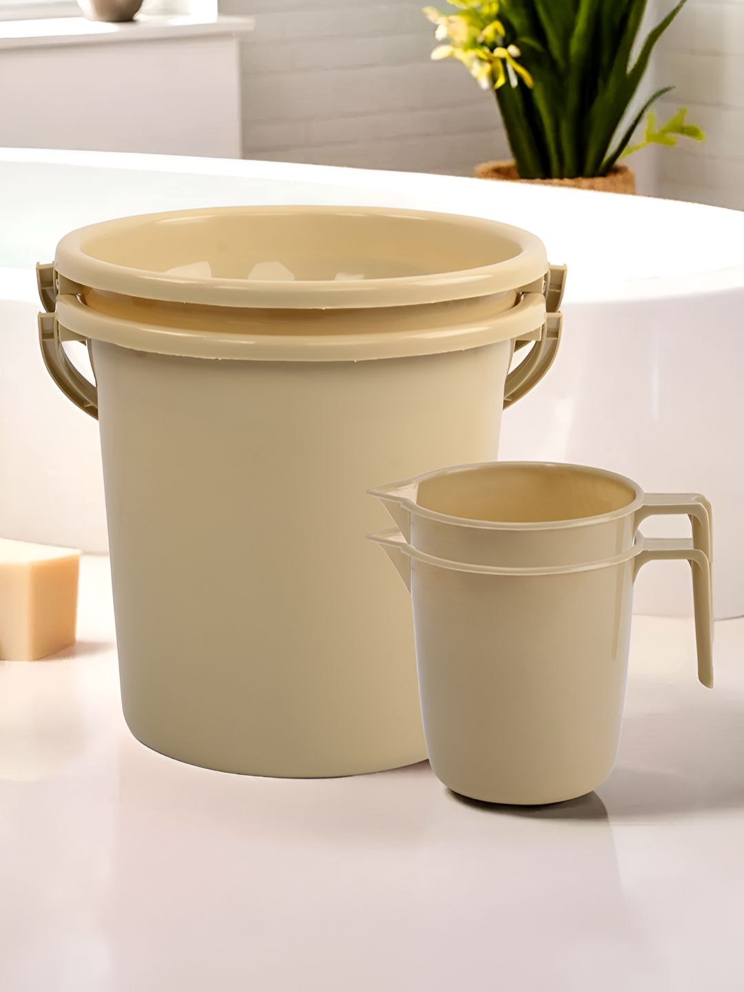 Aura Beige 4 piece Solid Plastic Bath Accessories Set-image-28