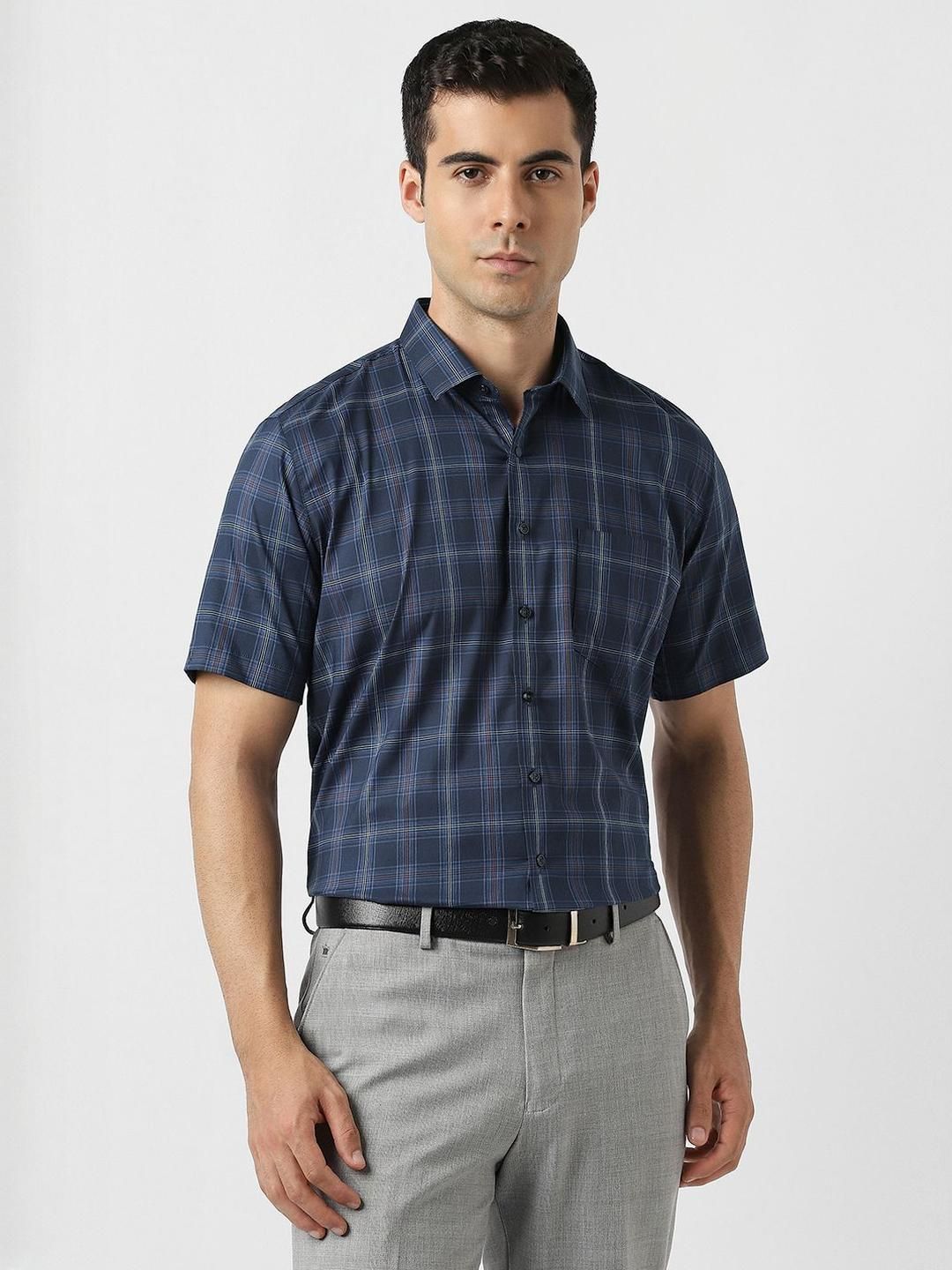Van Heusen Men Checked Spread Collar Formal Shirt-picture-44