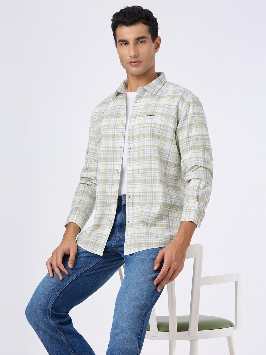 Pepe Jeans Tartan Checked Spread Collar Pure Cotton Regular Fit Shirt-picture-10