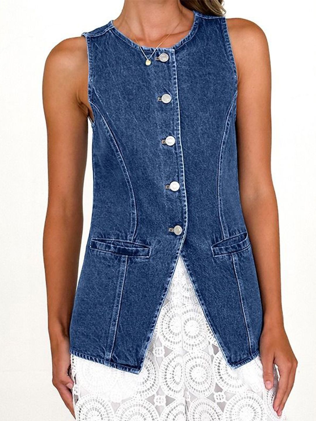bebe Sleeveless Denim Cotton Jacket