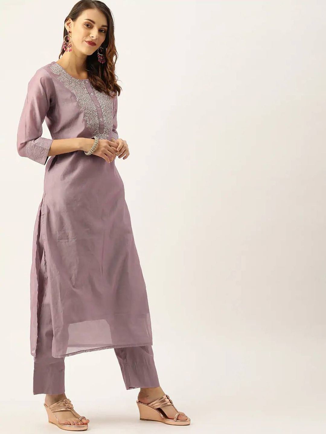 DIVASTRI Women Ethnic Motifs Embroidered A-Line Kurta with Trousers & Dupatta