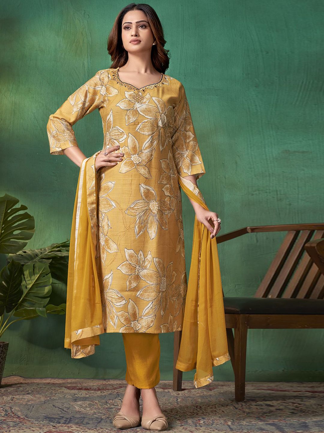 DIVASTRI Women Floral Printed Pure Cotton Kurta with Trousers & Dupatta