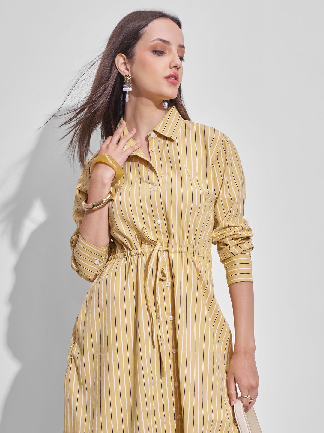 ESPYR By Tokyo Talkies Striped Shirt Midi Dress