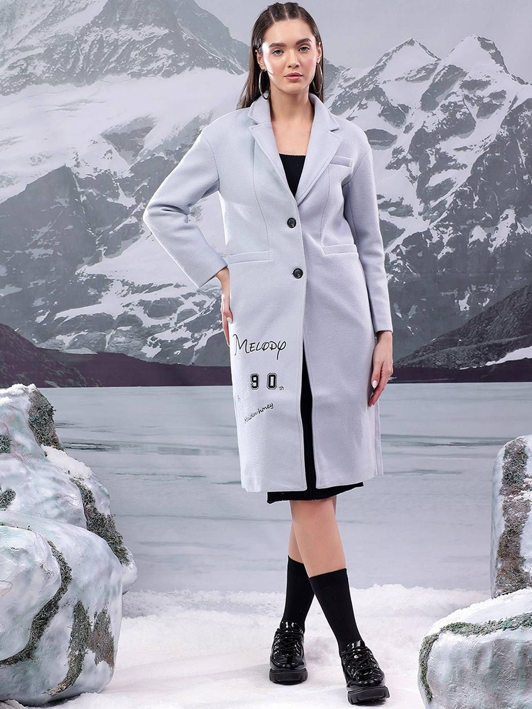 Stylecast X Kotty Printed Knee Length Overcoat