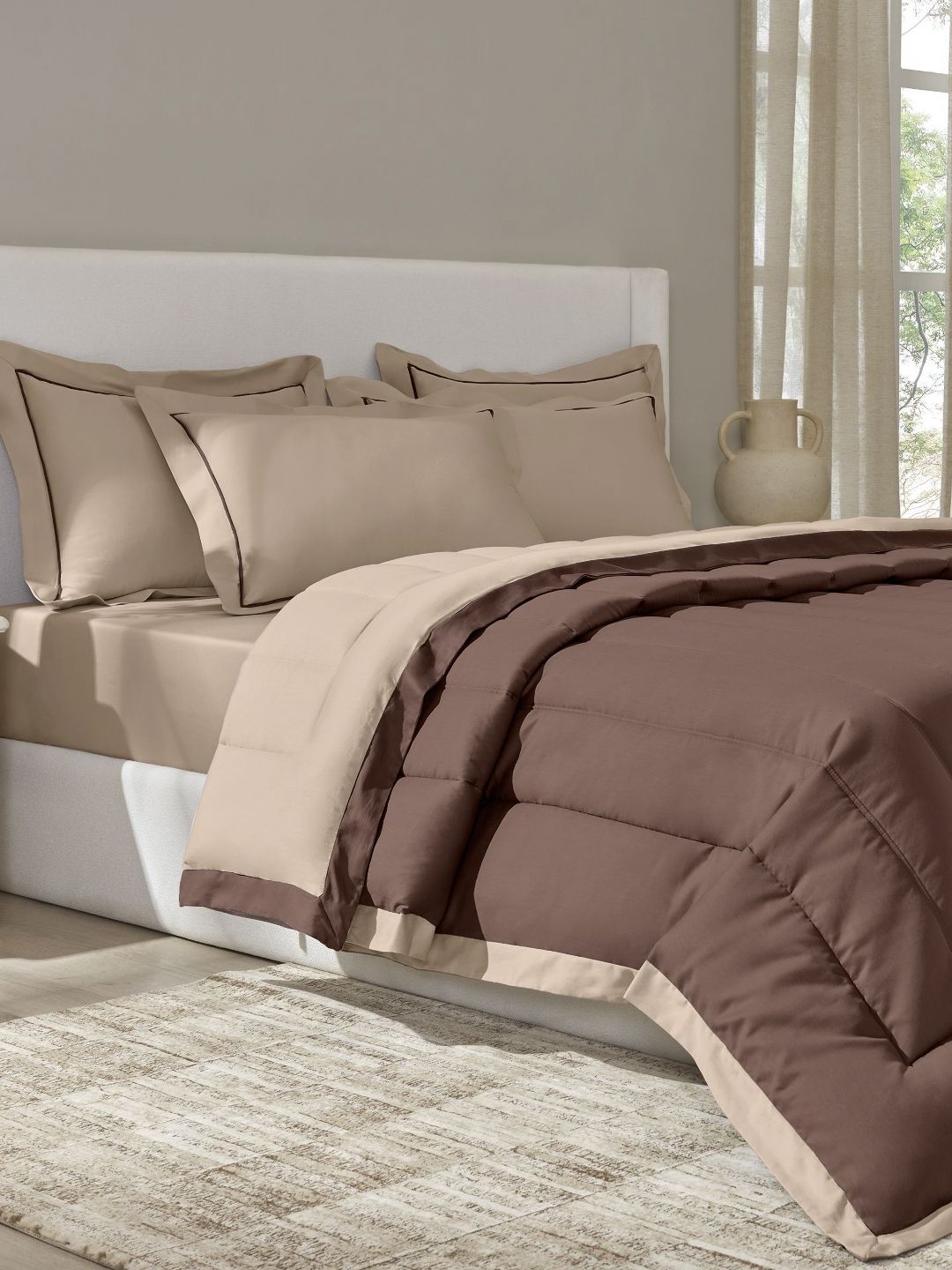 SANSAAR A DDECOR BRAND LIVE CONSCIOUSLY Beige & Brown Geometric Cotton 4 Piece Double Extra Large Superfine Bedding Set-picture-35