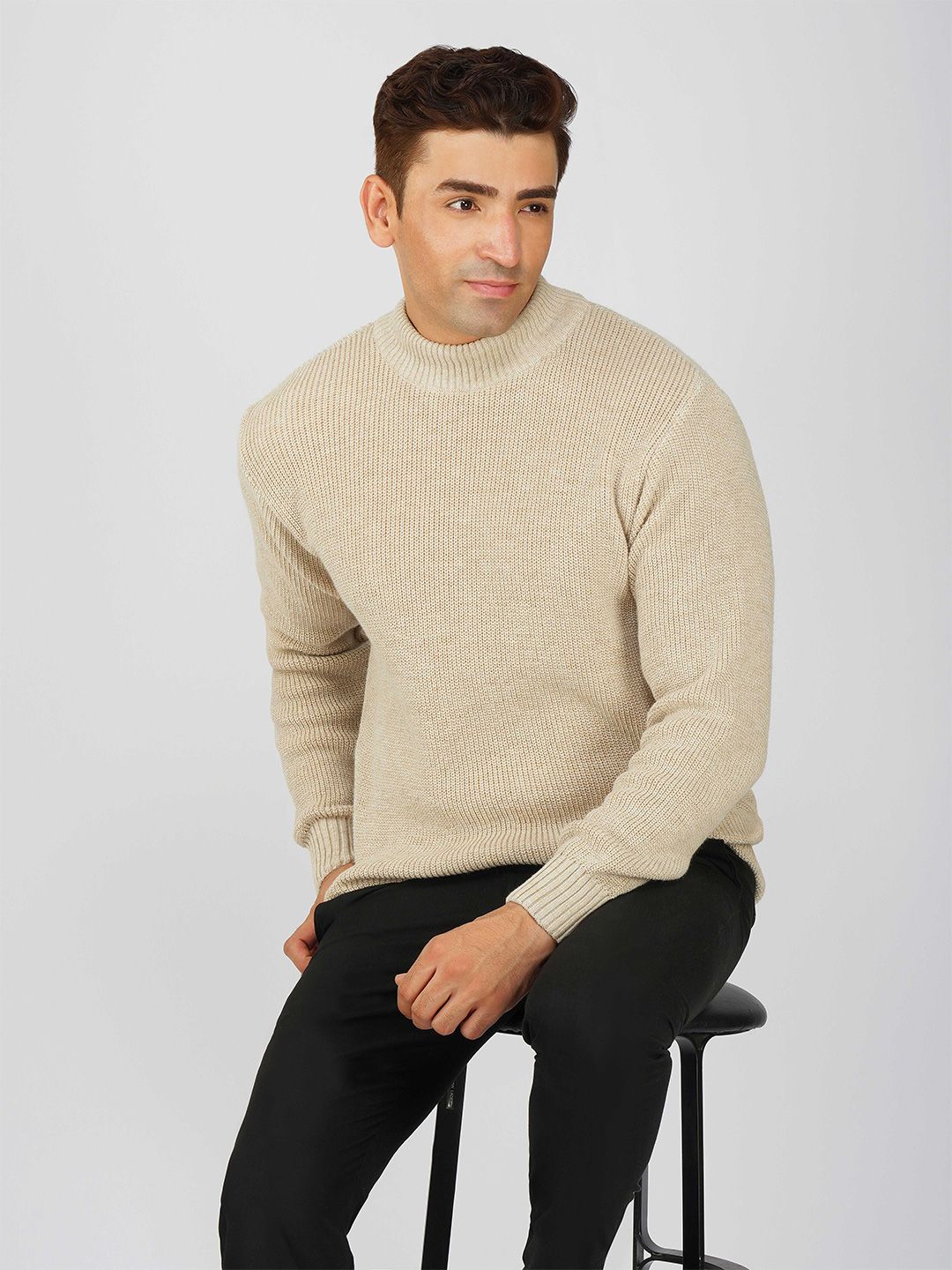 Kveto style redefined Men Cable Knit Self Design High Neck Pullover-picture-13