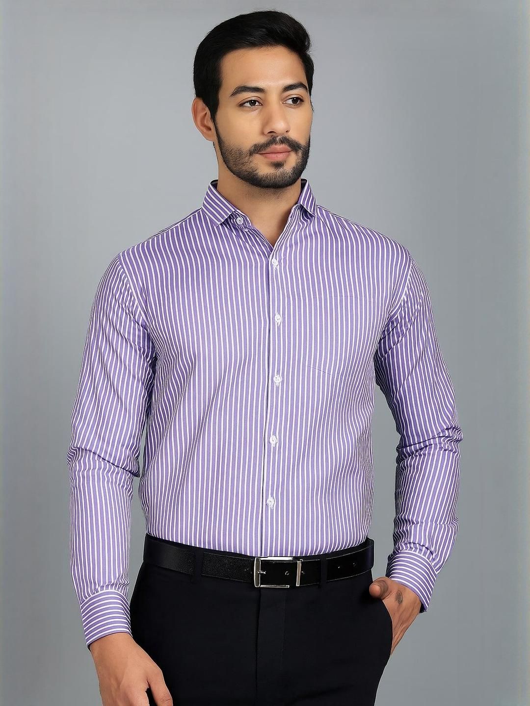 encore by INVICTUS Standard Fit Striped Spread Collar Long Sleeves Cotton Formal Shirt-picture-36