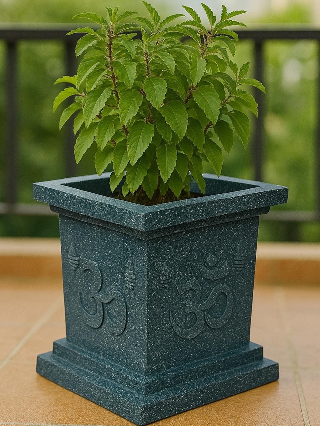 Go Hooked Grey Tulsi Pot Traditional Decorative Planter for Home and Pooja Dcor
