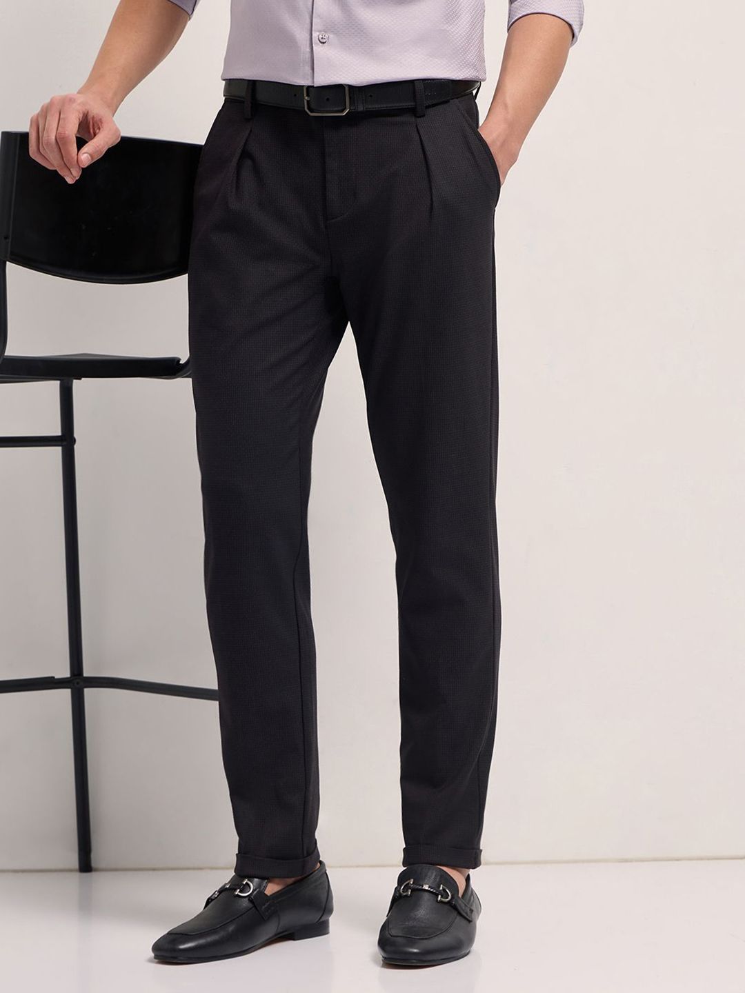 THE BEAR HOUSE Men Woven Checked Slim Fit Formal Trousers-picture-16