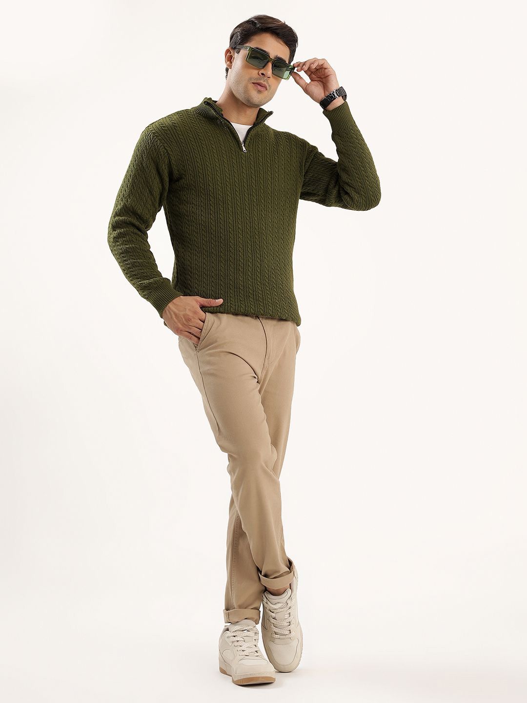 Kveto style redefined Men Cable Knit Mock Collar Half Zipper Pullover-picture-21