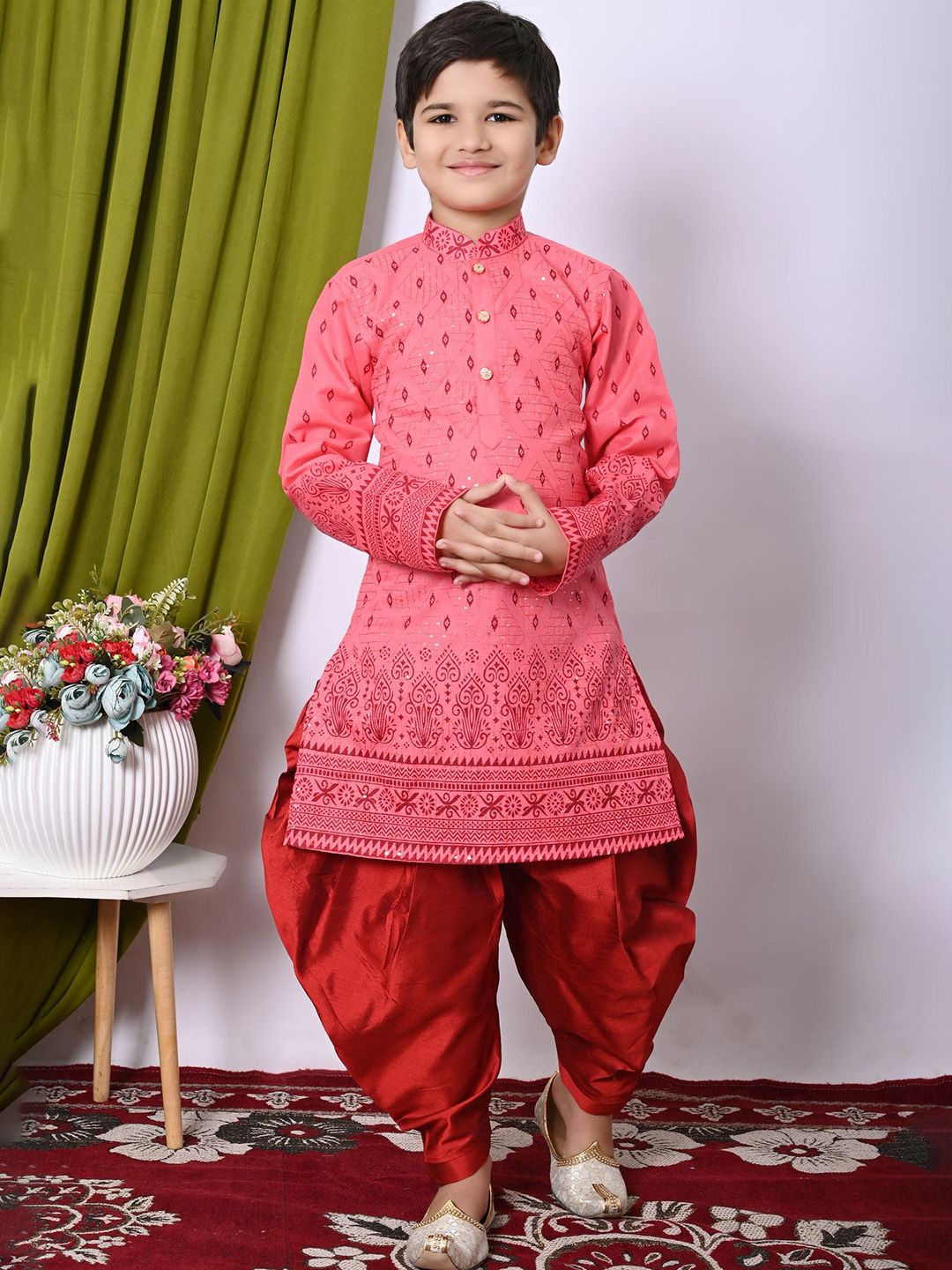 BAESD Boys Ethnic Motifs Embroidered Regular Sequinned Kurta with Patiala-image-35