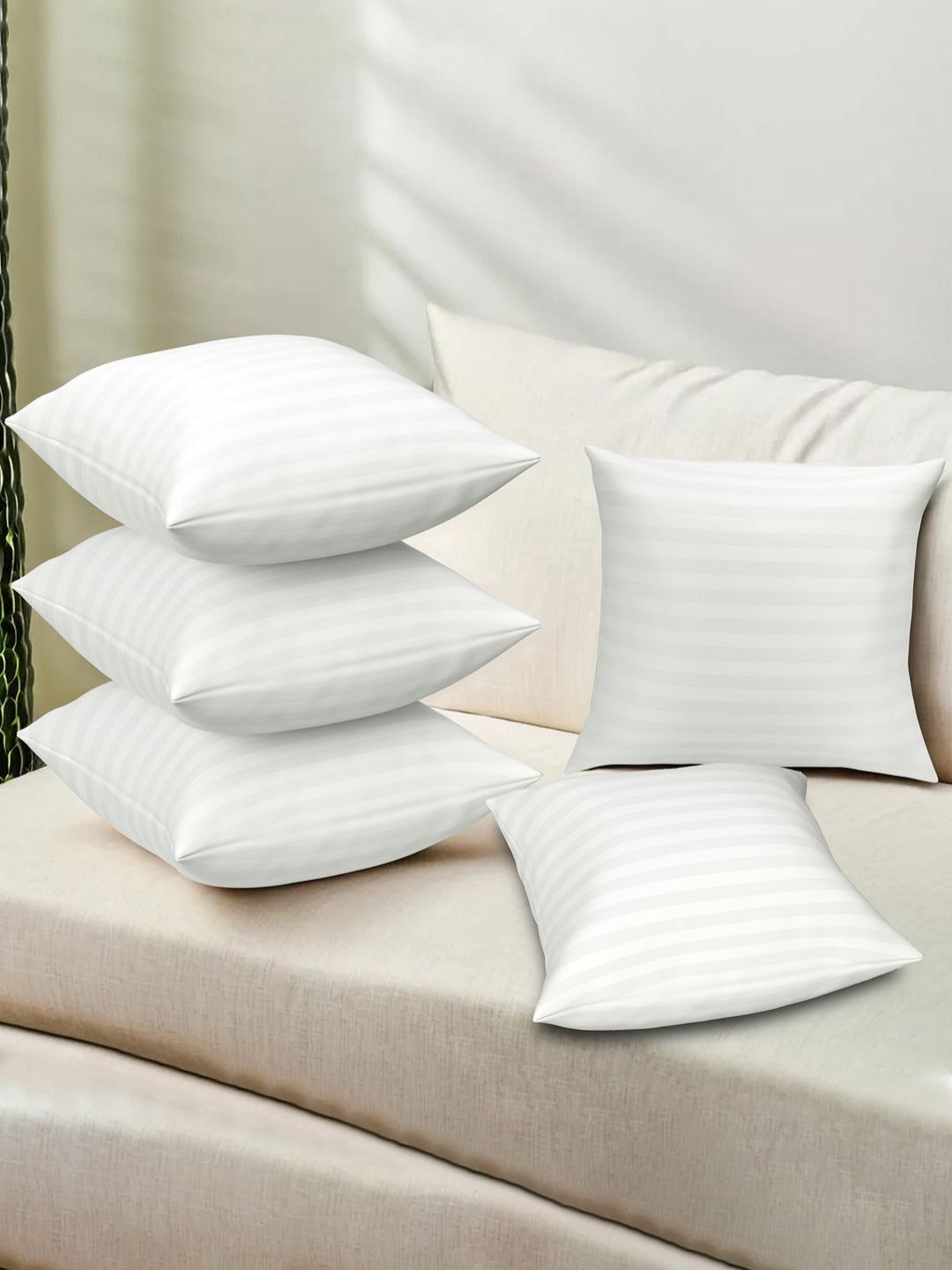 Aura 5-Pcs White Striped Square Pre-FilledCushions-picture-25