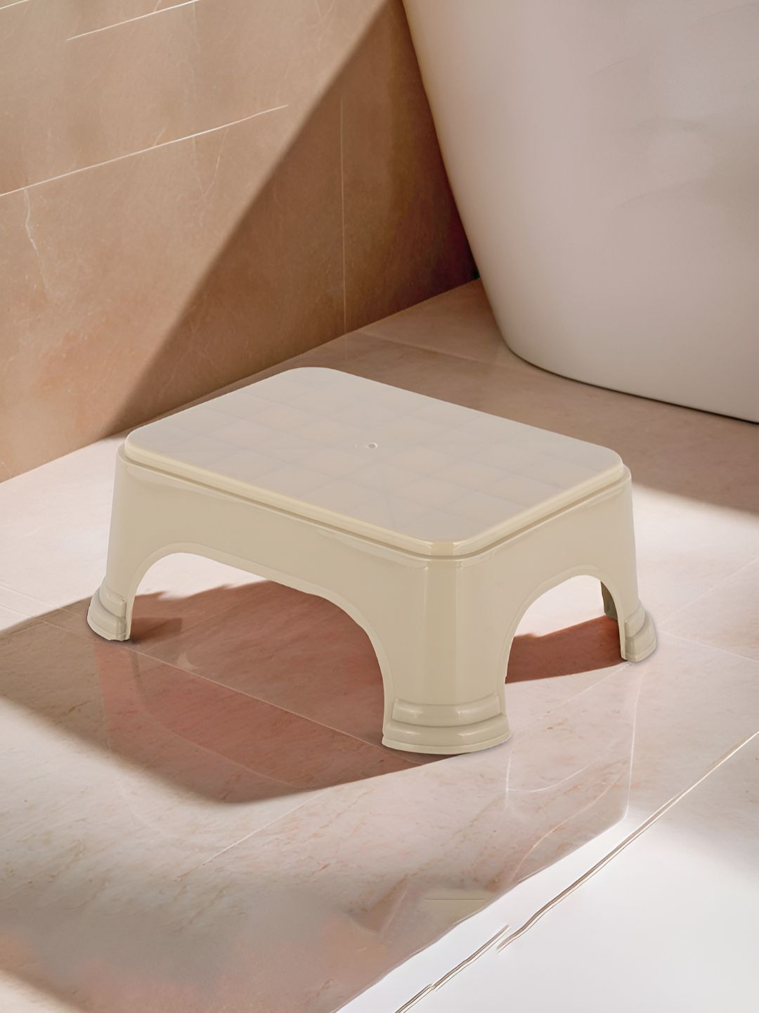 Aura Beige Checked Plastic Bath Accessories Set-image-5