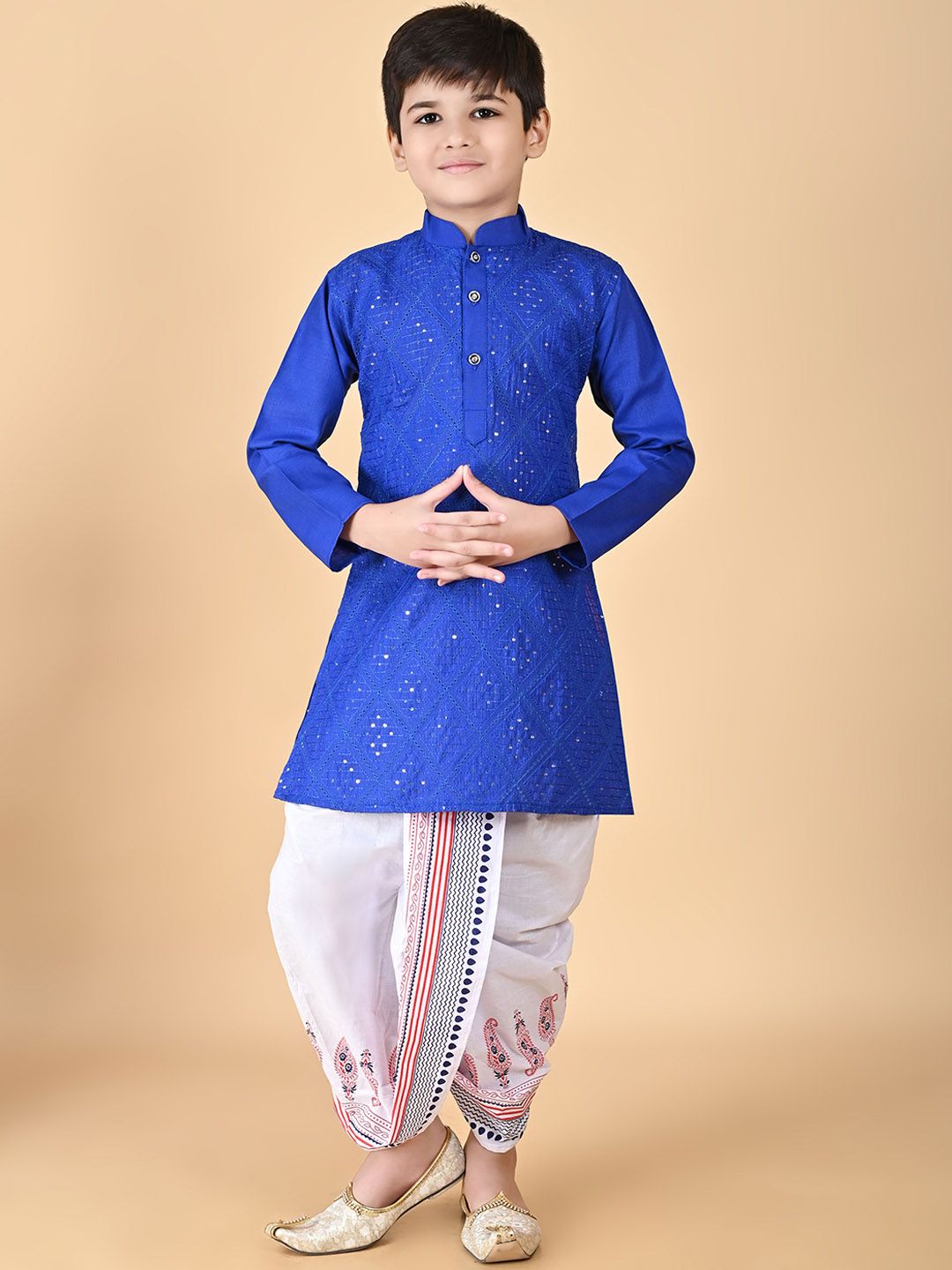 BAESD Boys Ethnic Motifs Embroidered Regular Sequinned Kurta with Dhoti Pants-image-47