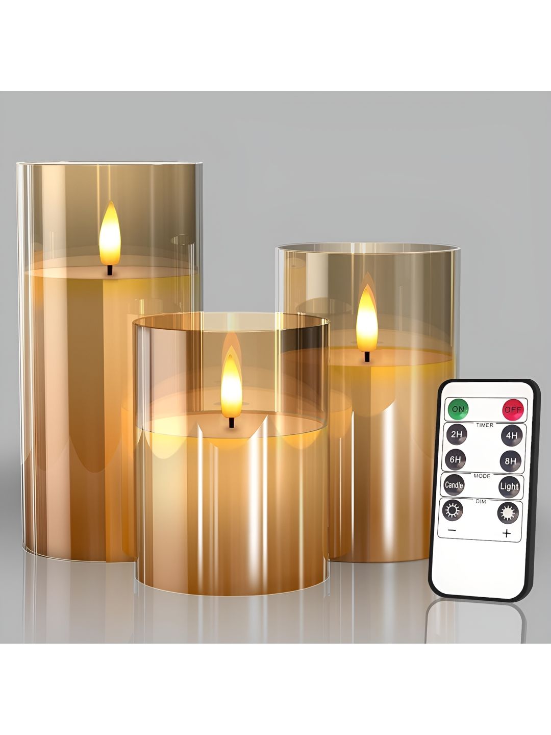 EarthCraft Gold-Toned Acrylic Flameless LED Candles Table Lamp-image-4