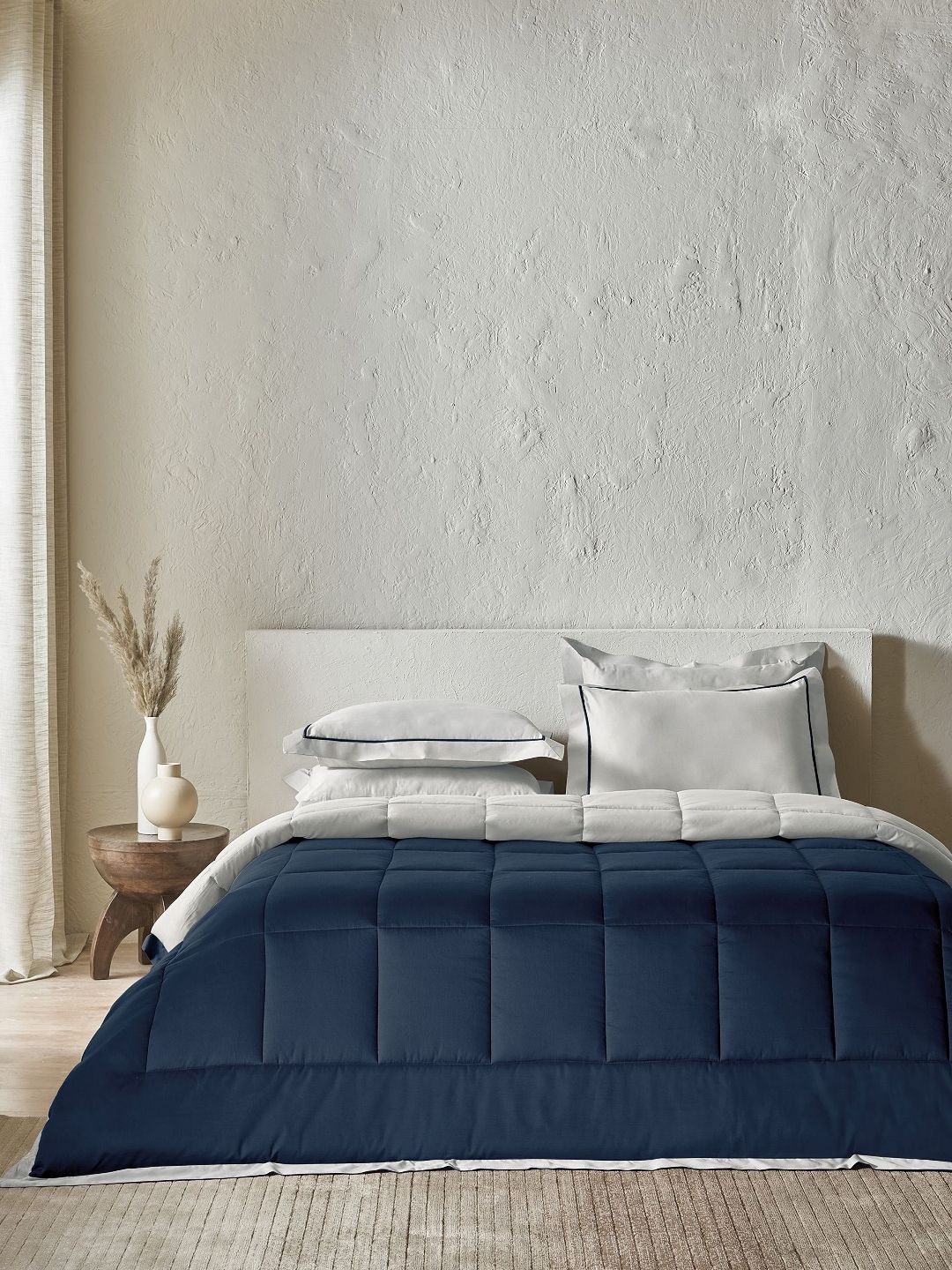 SANSAAR A DDECOR BRAND LIVE CONSCIOUSLY Blue & Grey Geometric Cotton 4 Piece Double Extra Large Superfine Bedding Set-picture-33