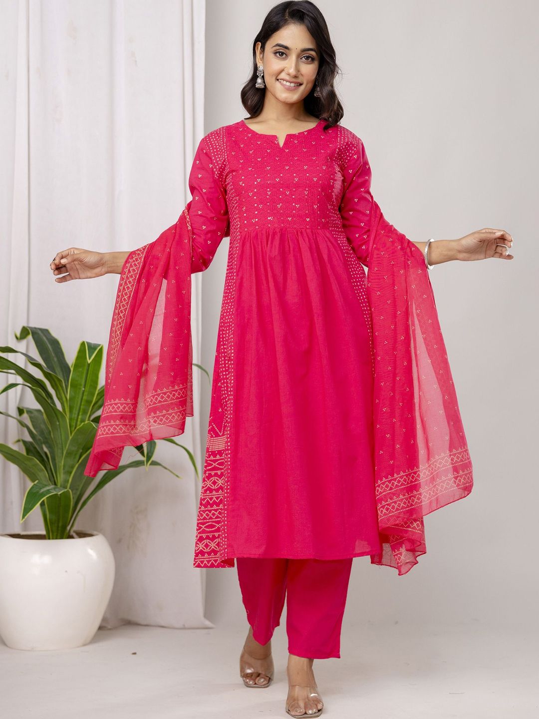 POSHART FASHION AS UNIQUE AS YOU ARE Women Pure Cotton Kurta with Trousers & Dupatta