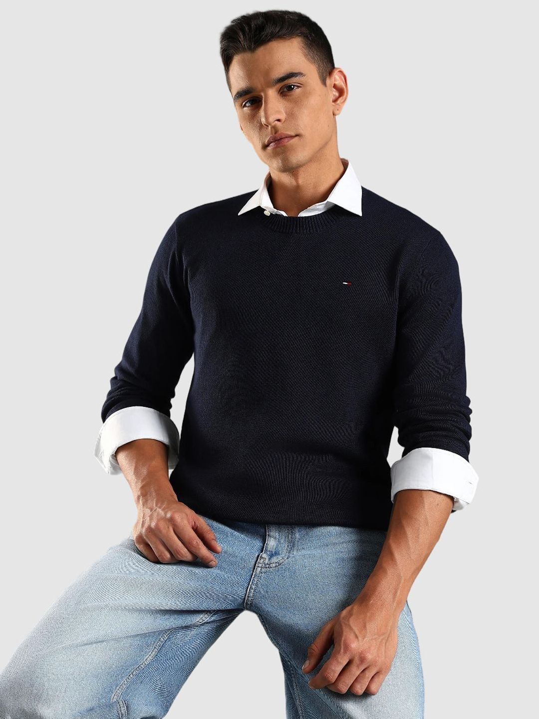 Tommy Hilfiger Europe Men Solid Slim Fit Cotton Pullover-picture-36