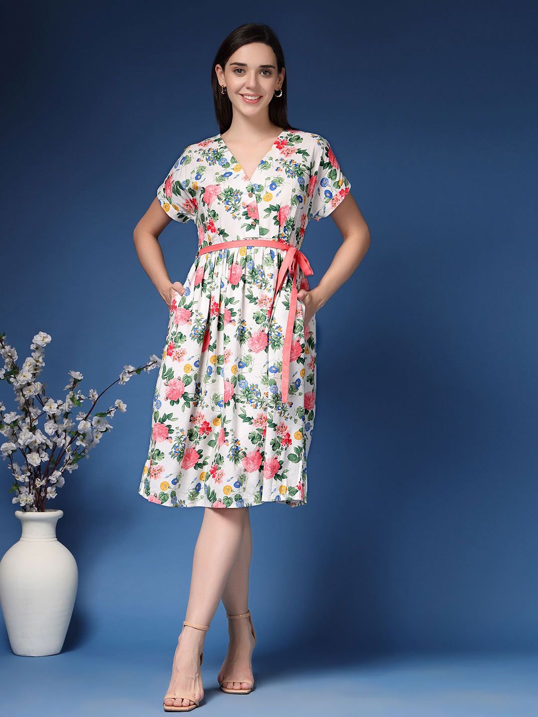 House Of Zelena Floral Print Maternity Fit & Flare Dress-image-44