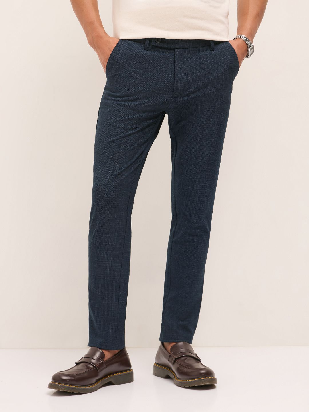 THE BEAR HOUSE Men Slim Fit Mid-Rise Formal Trousers-picture-48
