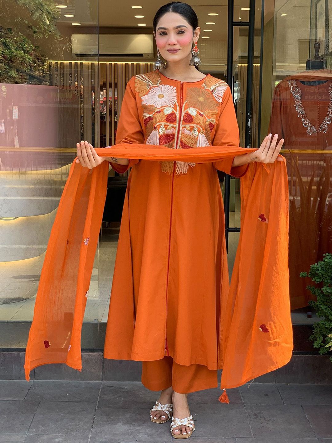 KALINI Women Floral Embroidered Anarkali Kurta with Trousers & Dupatta