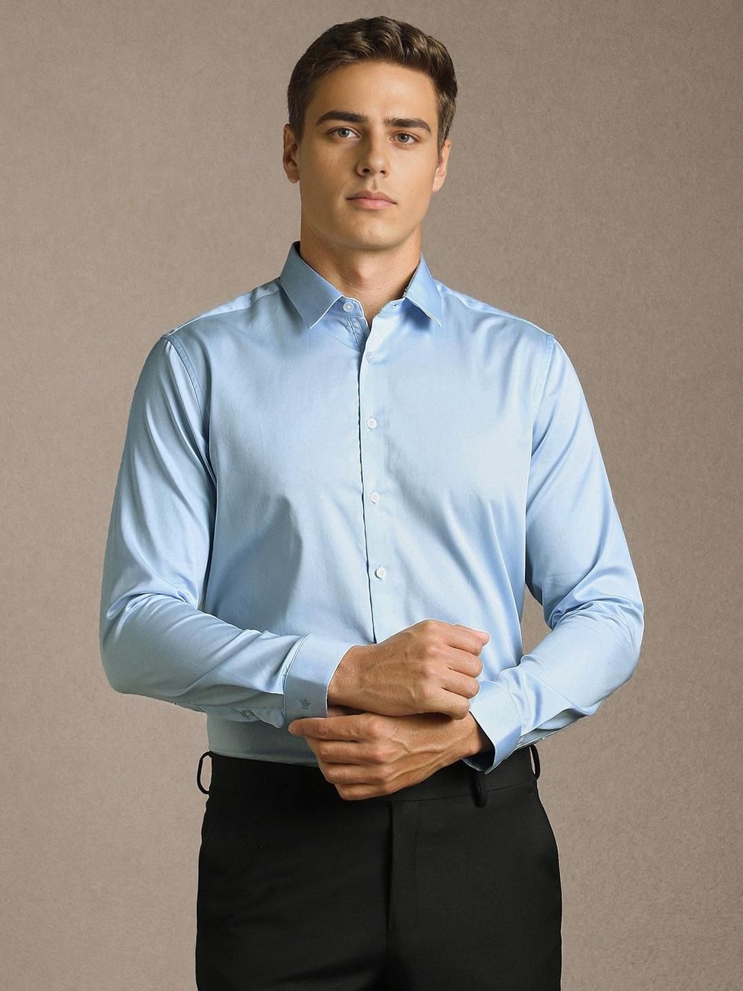 Louis Philippe Sport Spread Collar Pure Cotton Slim Fit Shirt-picture-18
