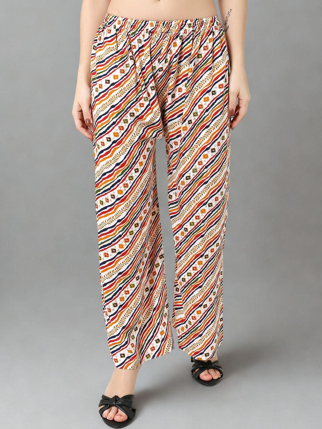Mytrendzs Women White & Multicolor Striped Ethnic Printed Rayon Palazzo-picture-14