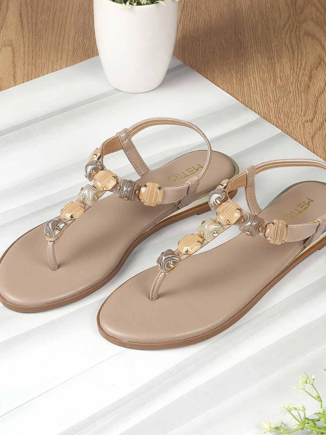 Metro Women Embellished T-Strap Flats-picture-41