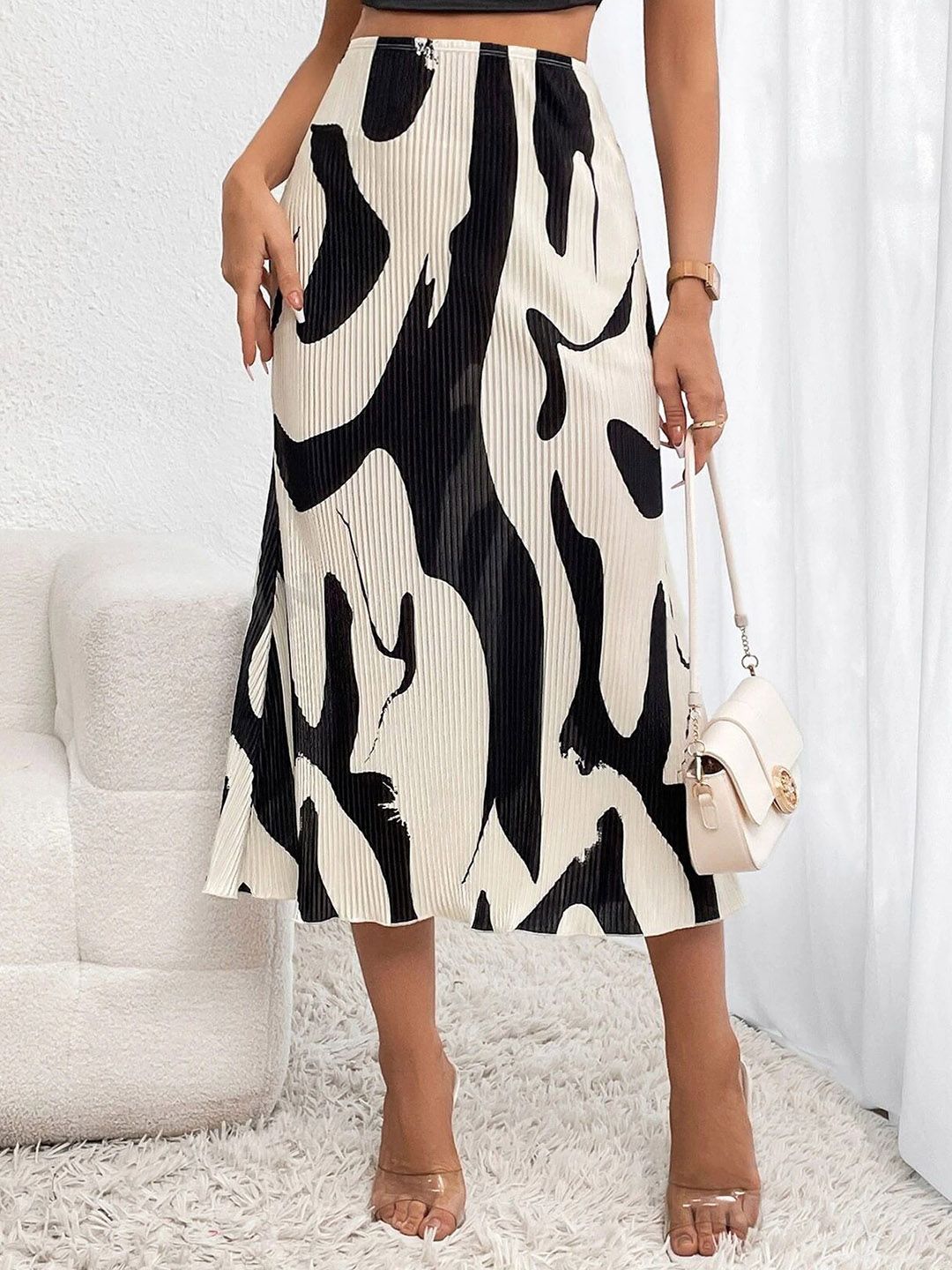 Stylecast X Slyck Abstract Printed A-Line Midi Skirt-picture-34