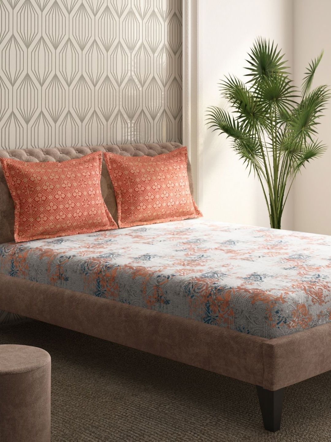 Portico Colorful Comfort Grey Floral Cotton 210 TC Double King Bedsheet Set-2.24mX2.74m-picture-22