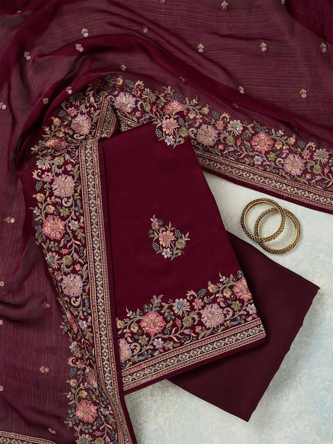Koskii Floral Embroidered Sequinned Unstitched Dress Material-image-45