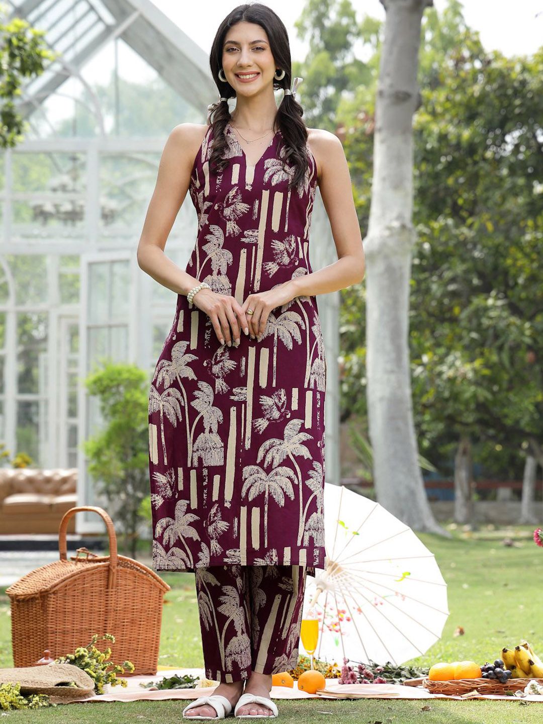 Stylum Women Floral Printed Cotton Kurta with Trousers