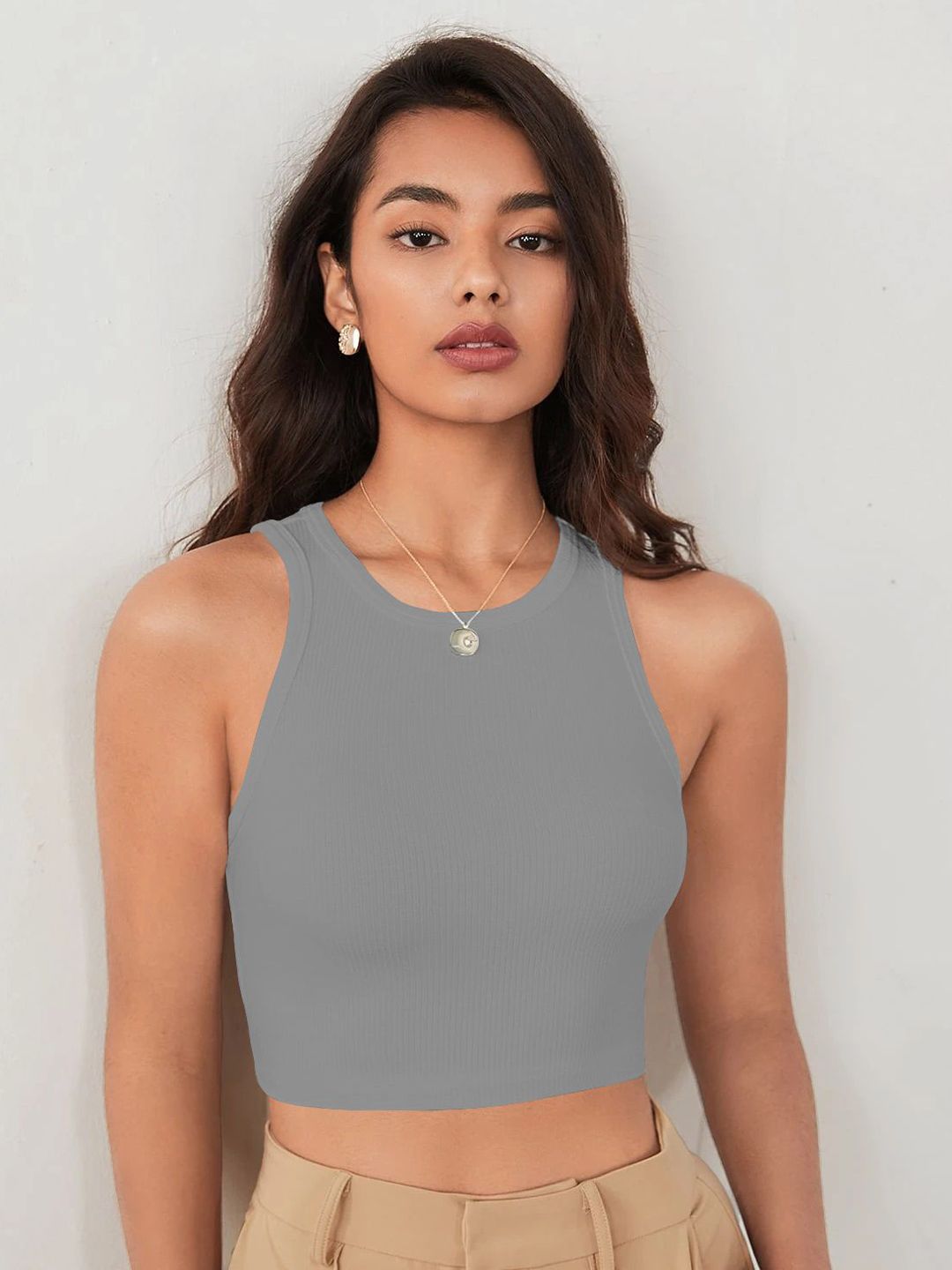 TOOCHKI Women Round neck Ribbed Tank Crop Top-picture-35