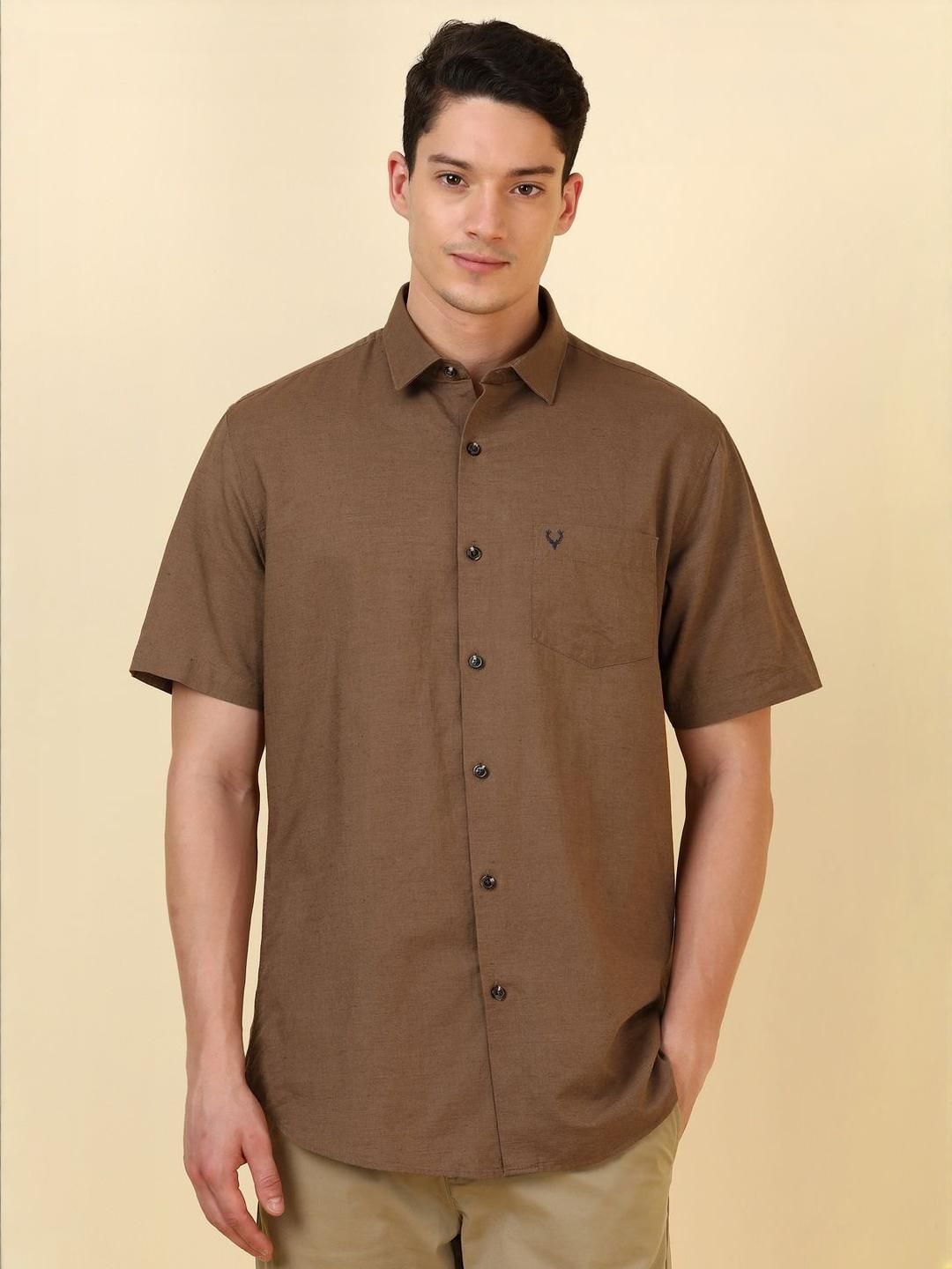 Allen Solly Textured Spread Collar Short Sleeves Cotton Linen Slim Fit Shirt-picture-12