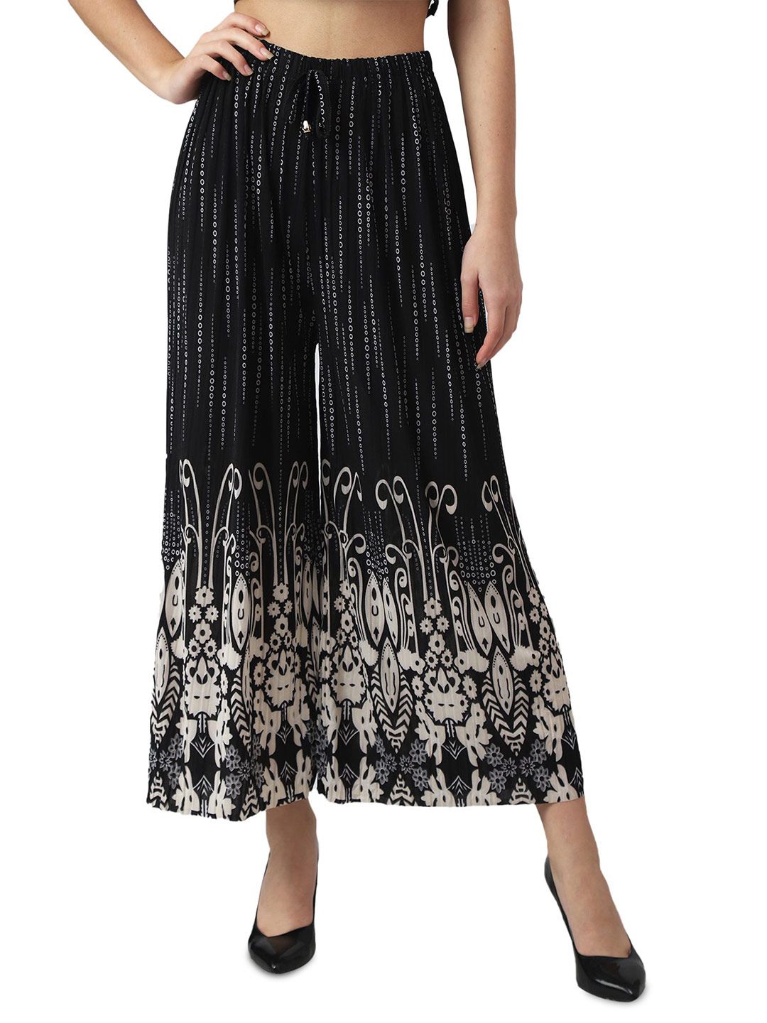 TANDUL Women Printed Smart Mid Rise Flared Culottes Trousers-image-12
