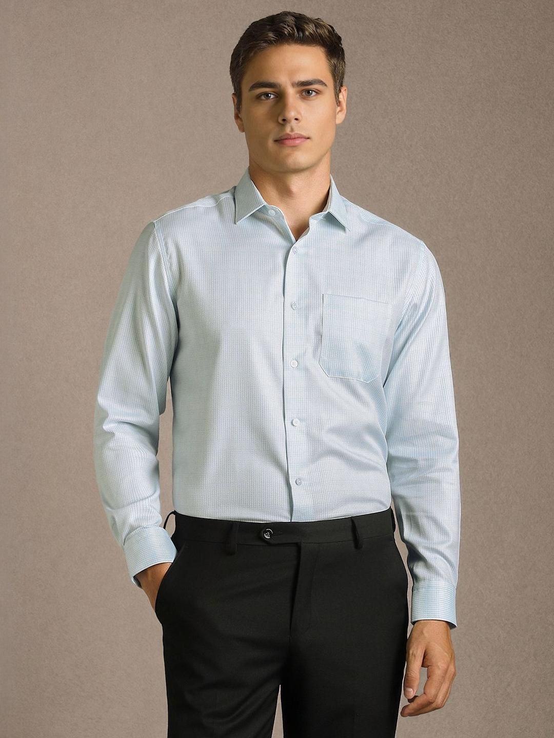 Louis Philippe Men Textured Spread Collar Pure Cotton Formal Shirt-picture-18