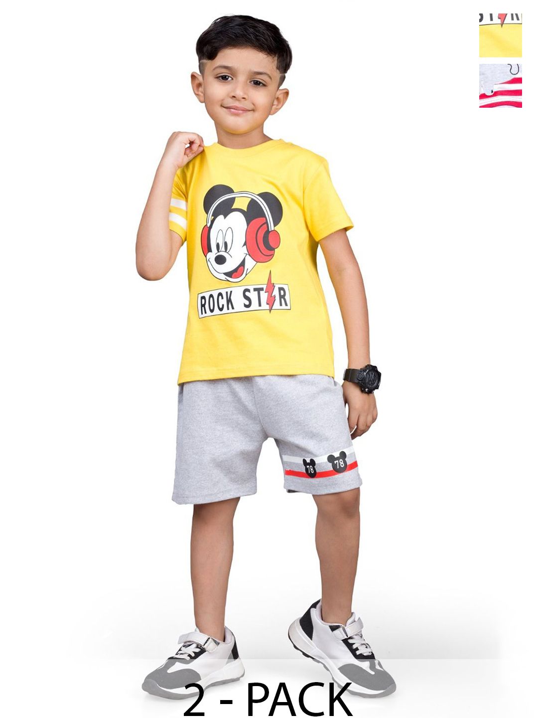 BILLYBALL Kids Pack Of 2 Printed Round Neck Pure Cotton T-shirts With Shorts-picture-14