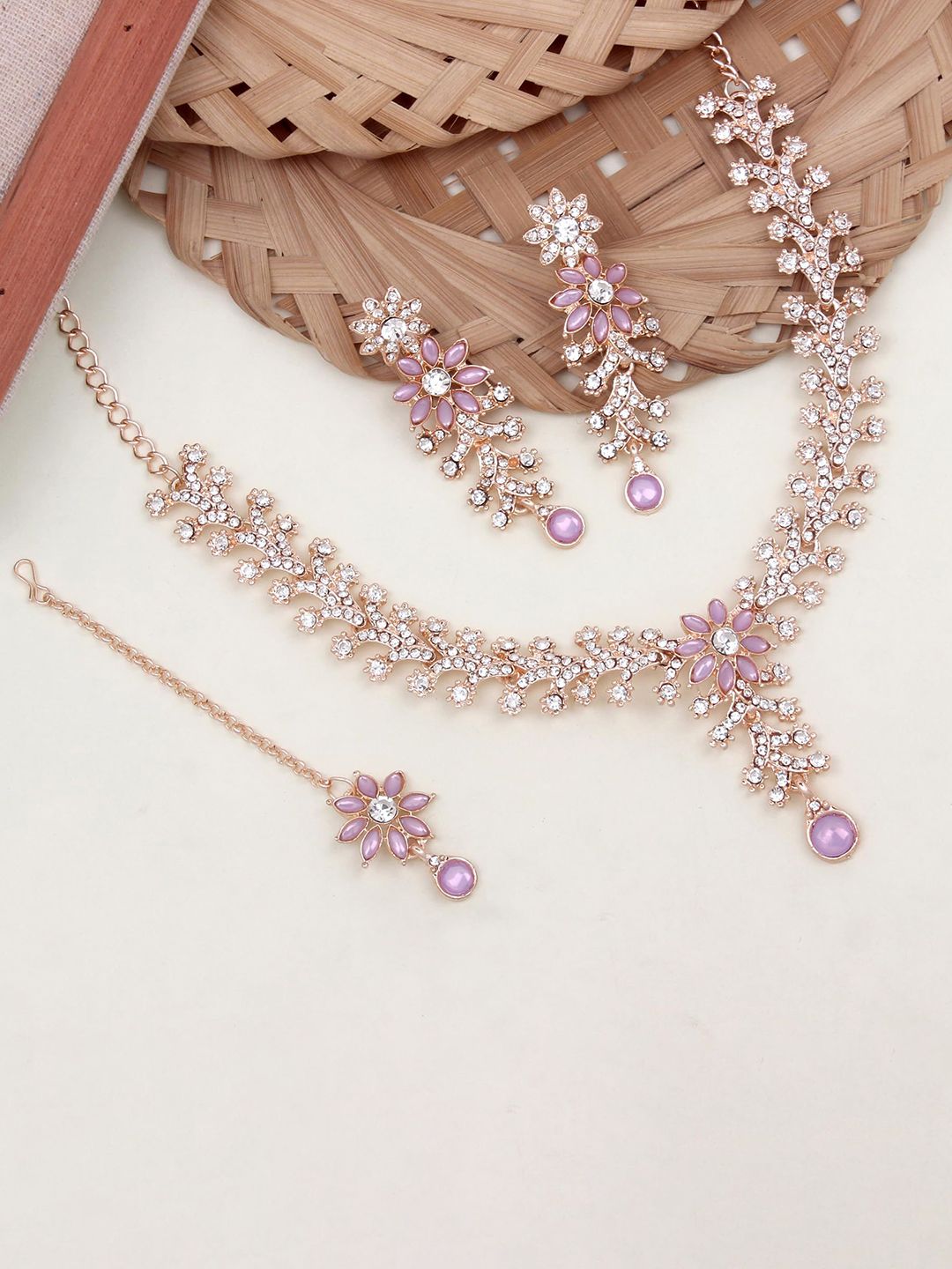 Atasi International Rose Gold Plated Crystals & American Diamond Studded Jewellery Set-picture-15