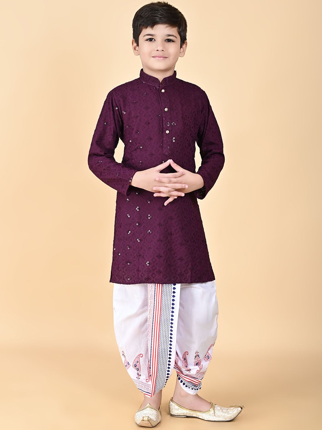BAESD Boys Ethnic Motifs Embroidered Kurta with Dhoti Pant-image-20