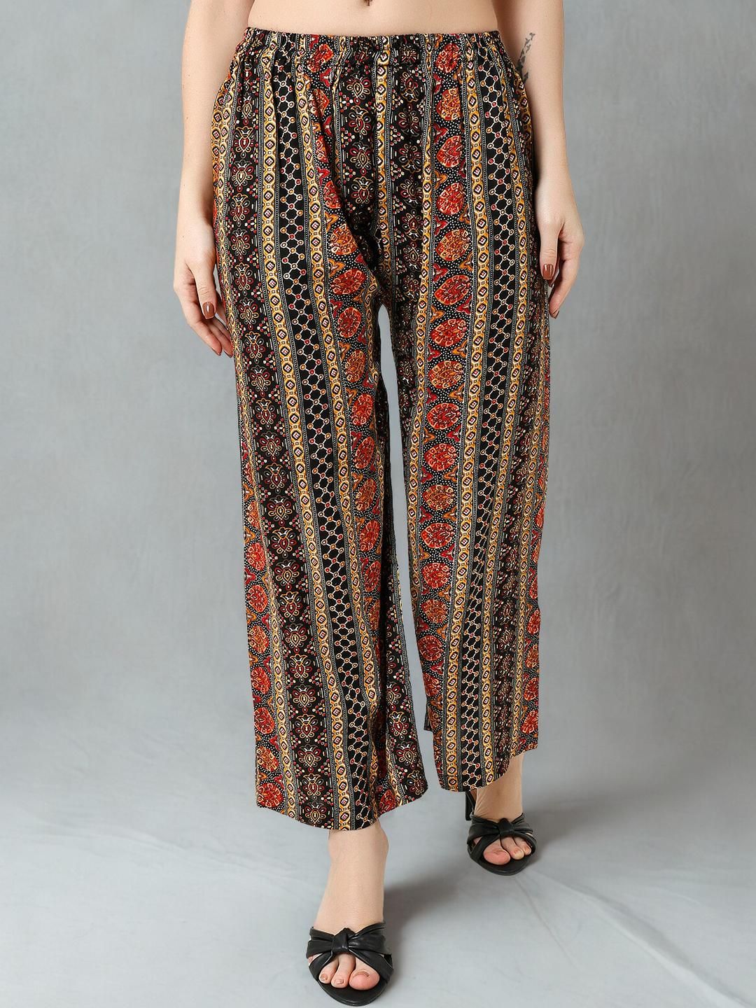 Mytrendzs Women Black & Multicolor Ethnic Printed Rayon Palazzo-picture-42