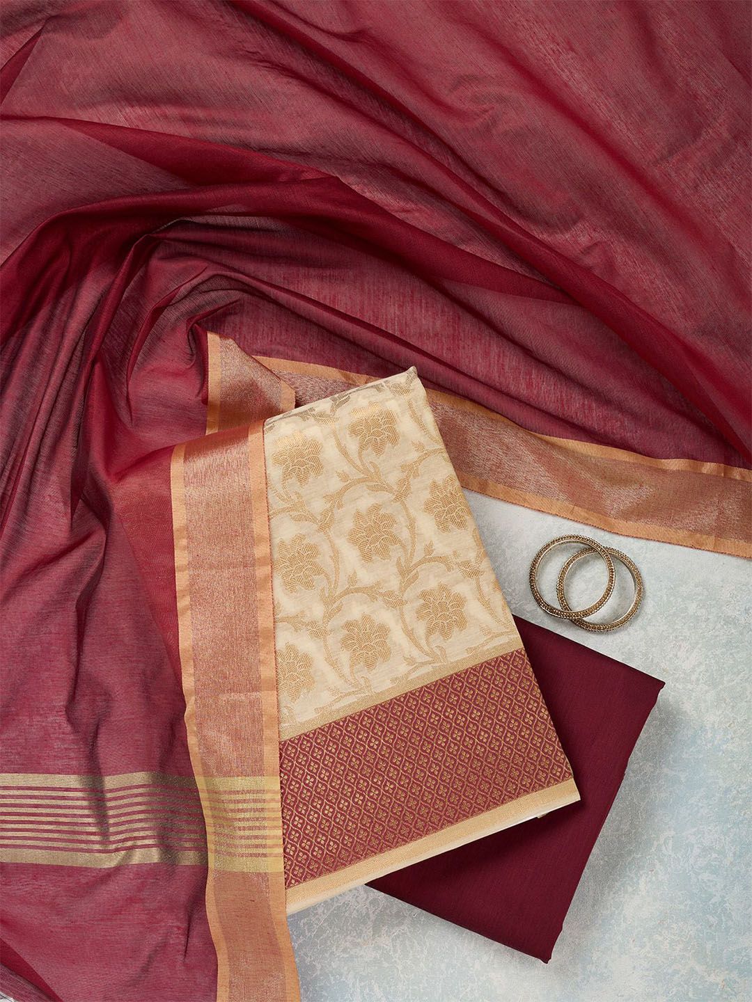 Koskii Floral Woven Design Unstitched Dress Material