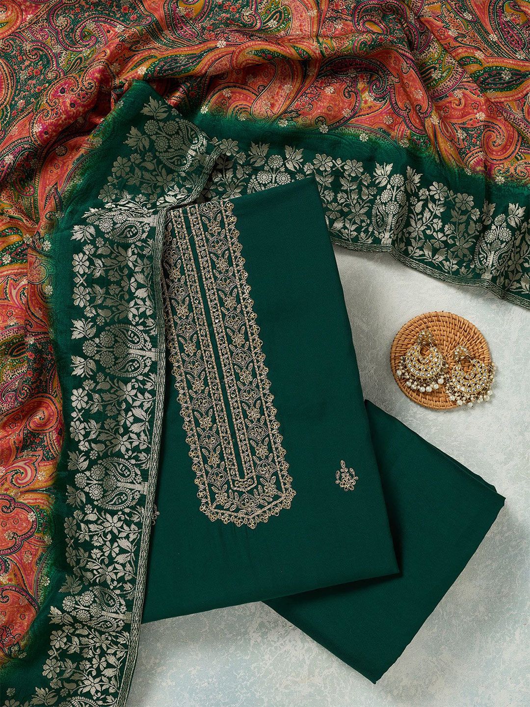 Koskii Floral Embroidered Sequinned Unstitched Dress Material