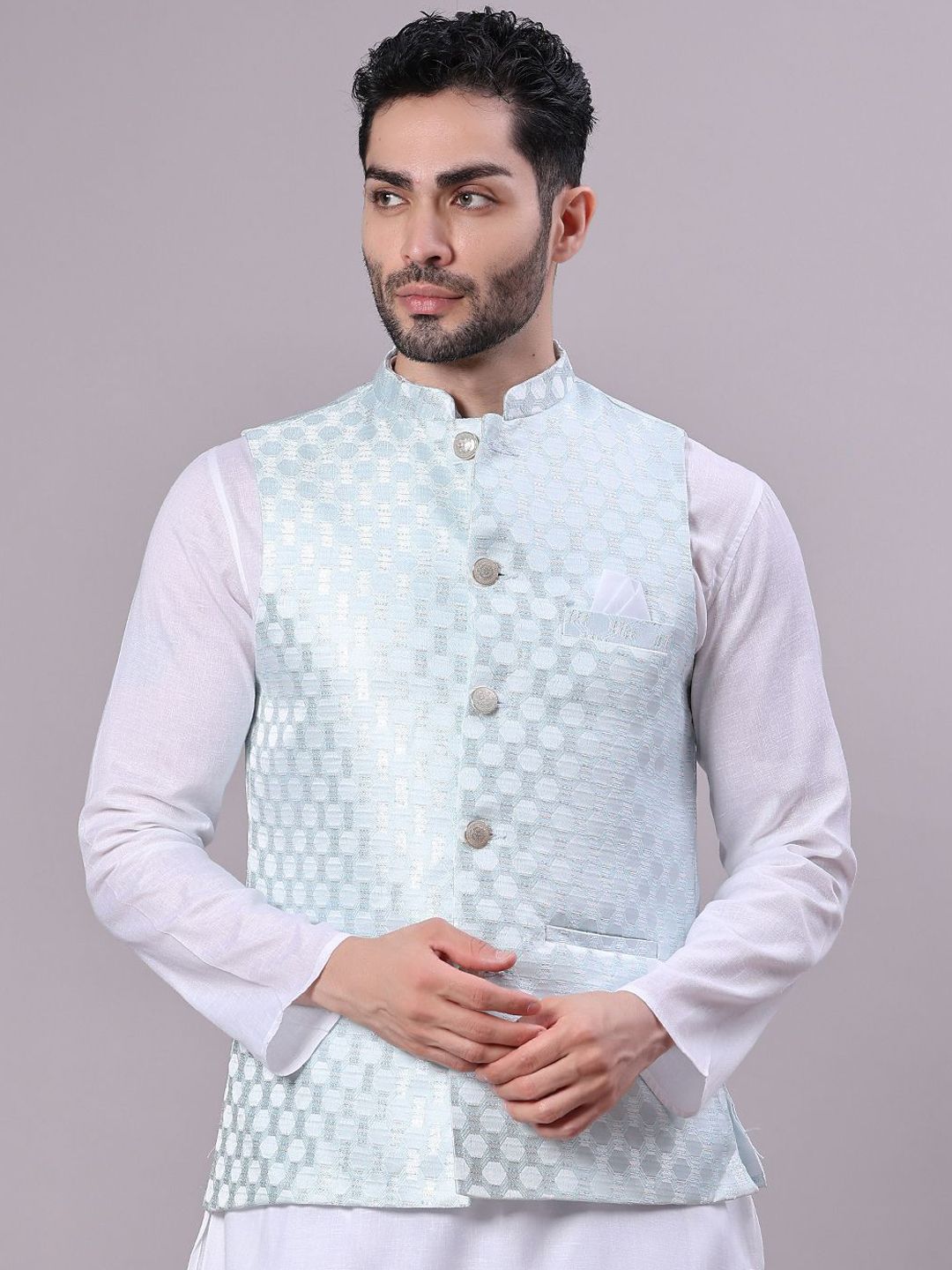 V-Mart Self Design Mandarin Collar Nehru Jacket-picture-23