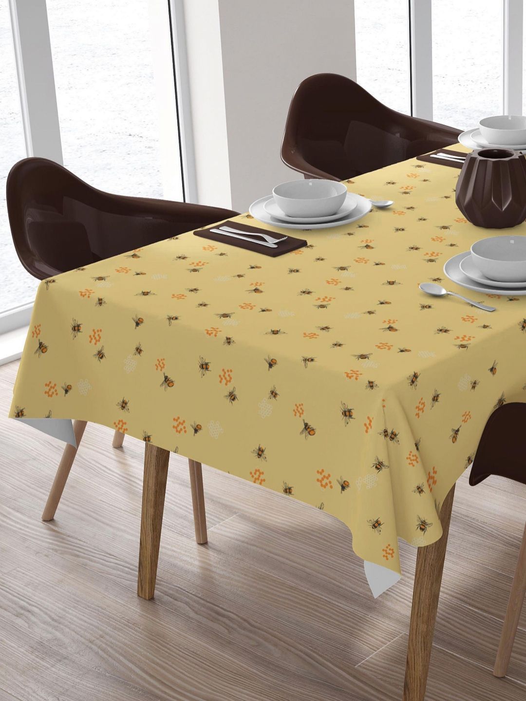 HOME COLORS.IN Yellow Geometric Printed Cotton 8-Seater Table Cover-image-29