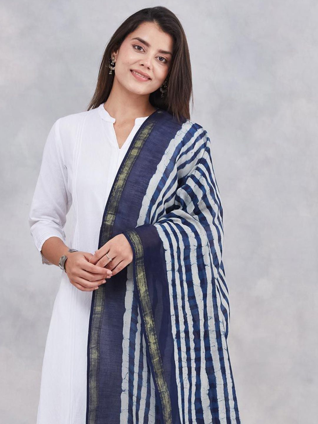Fabindia Striped Cotton Silk Dupatta-image-12